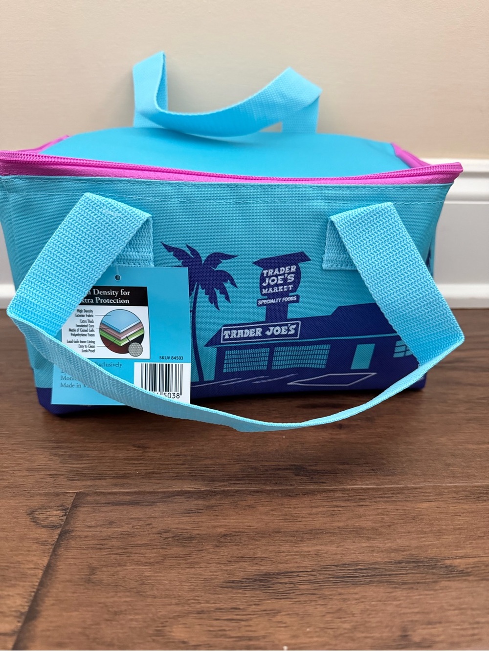 Trader Joe's Turquoise & Hot Pink Insulated Lunch Tote